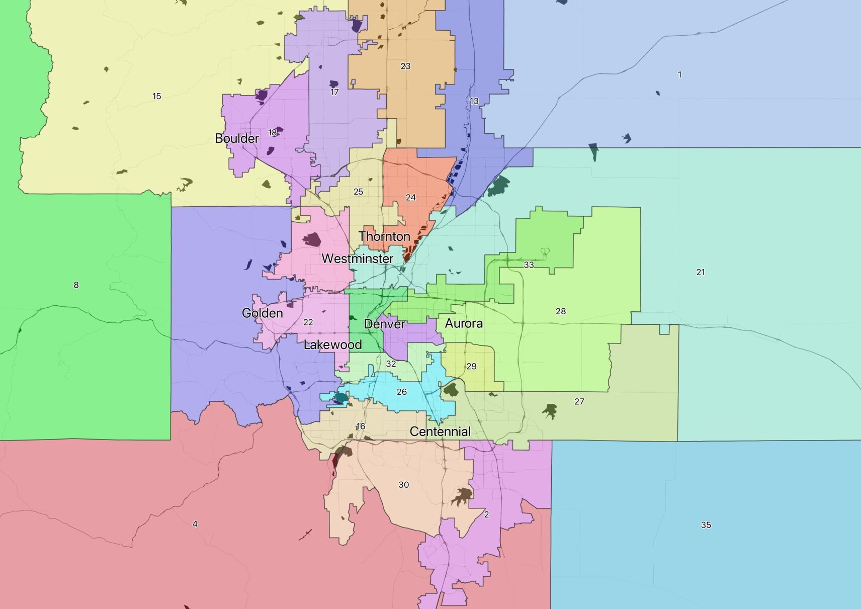 Final adopted state Senate district map - Denver